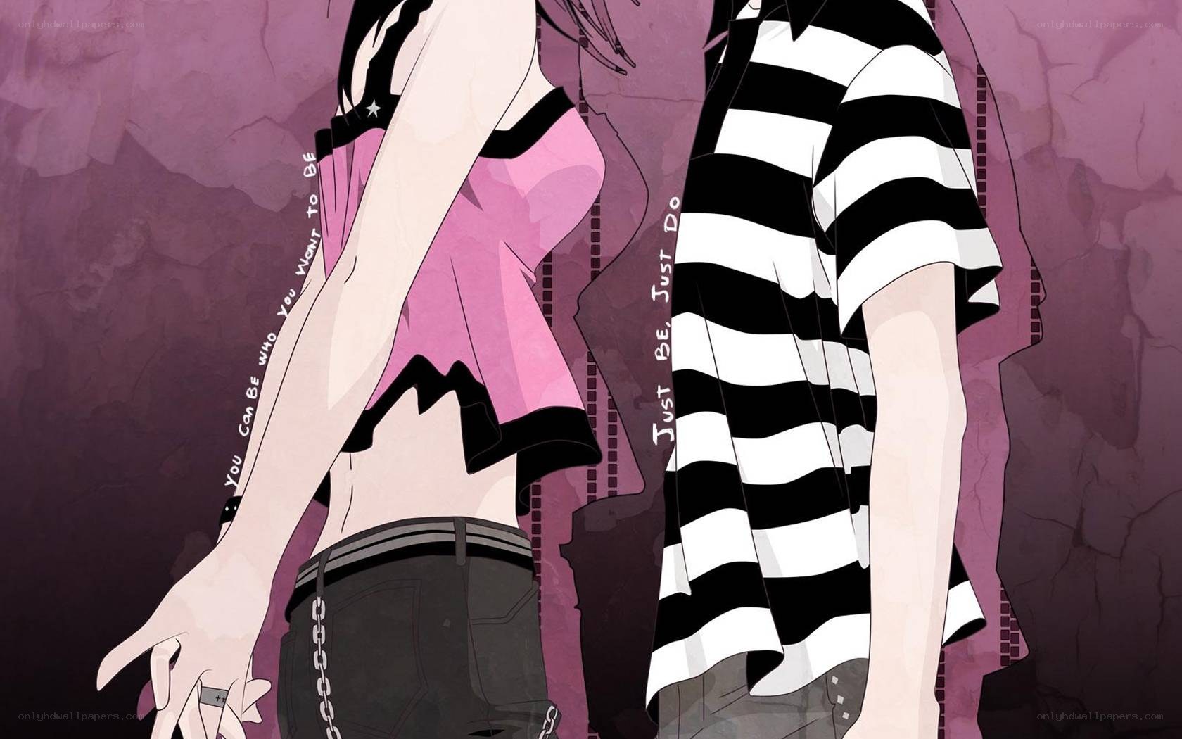 anime couple in striped shirts