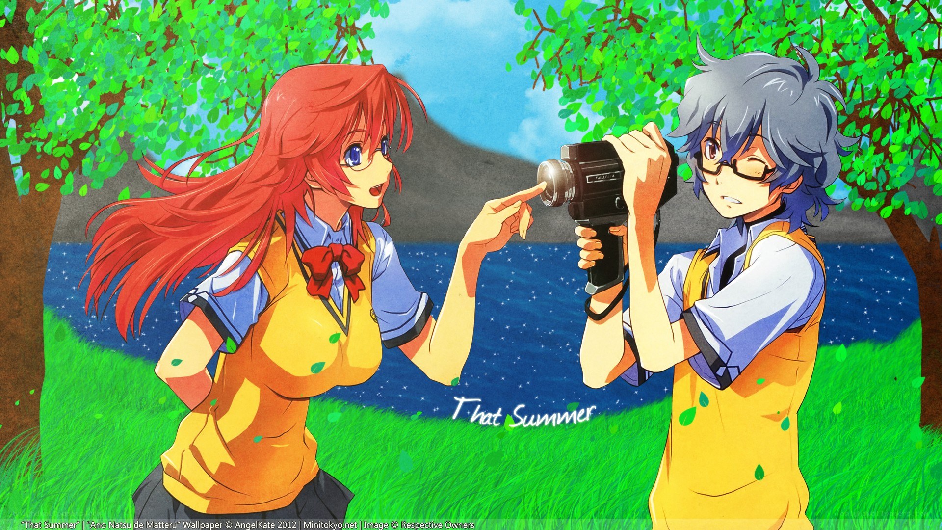 Anime couple in summer