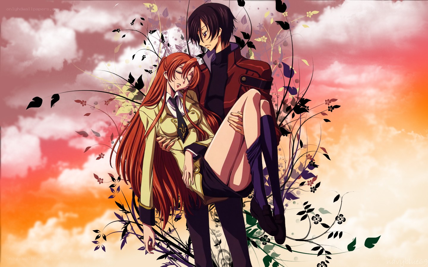 Anime couple in sunset
