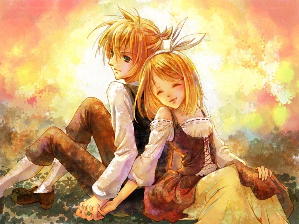 Anime couple in sunset