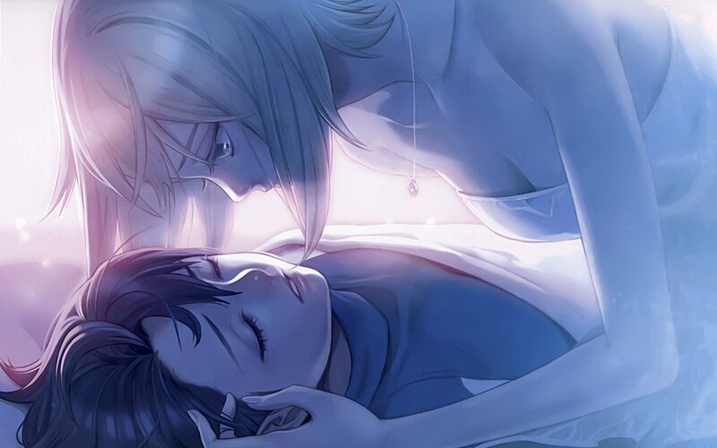 anime couple in tender moment