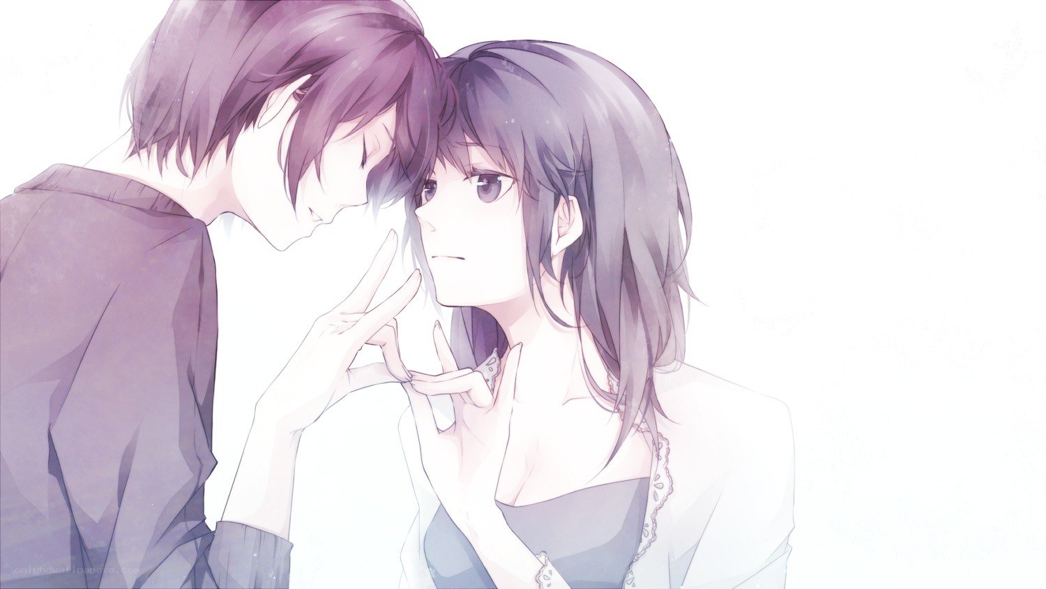 anime couple in tender moment