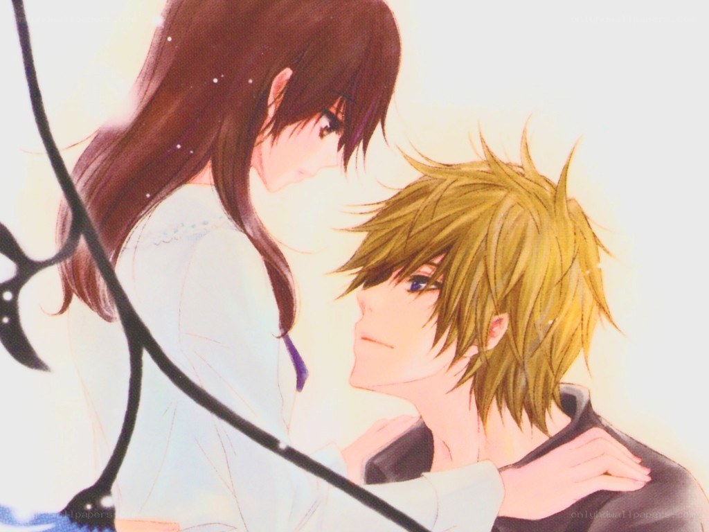 Anime couple in tender moment