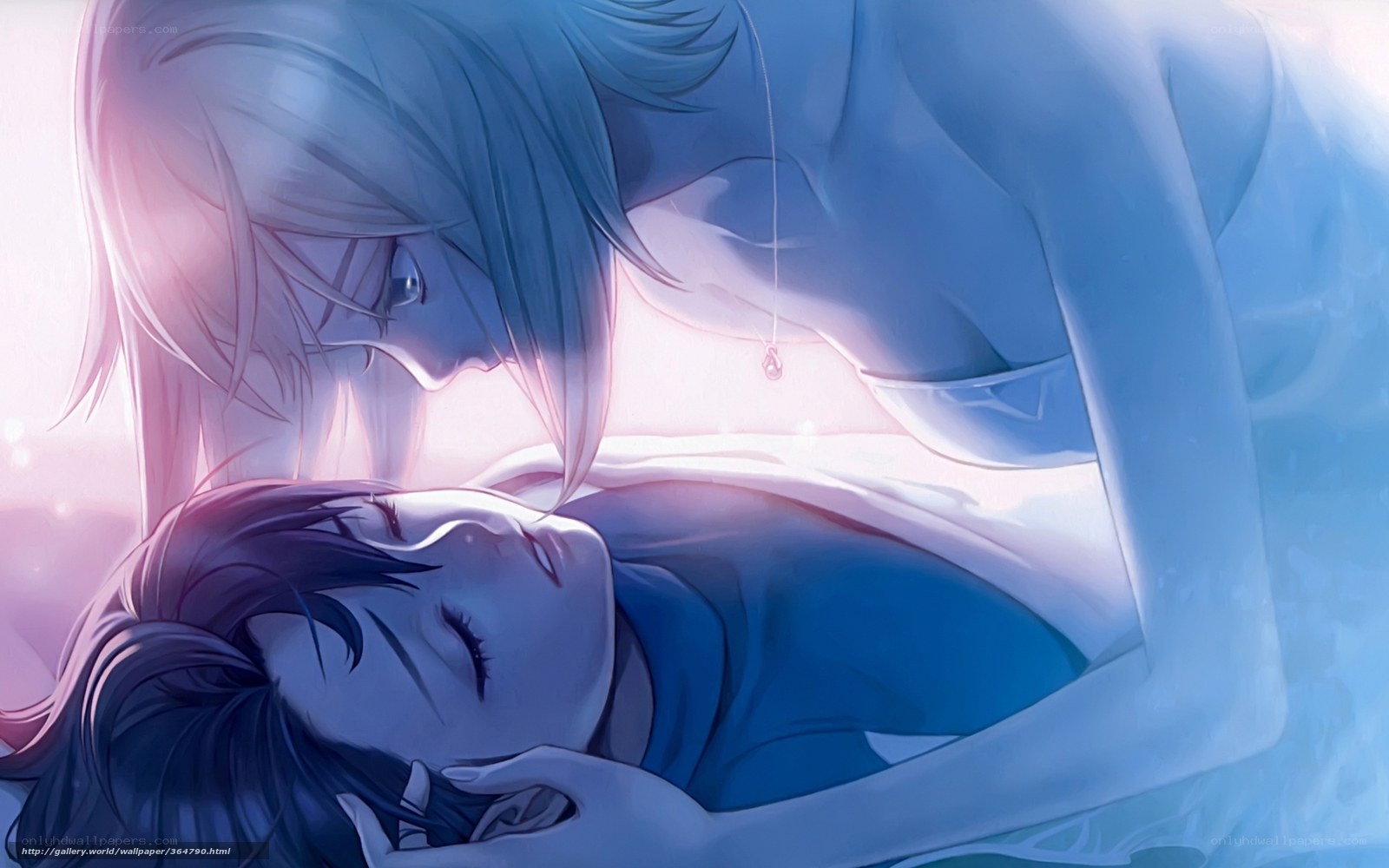 Anime couple in tender moment