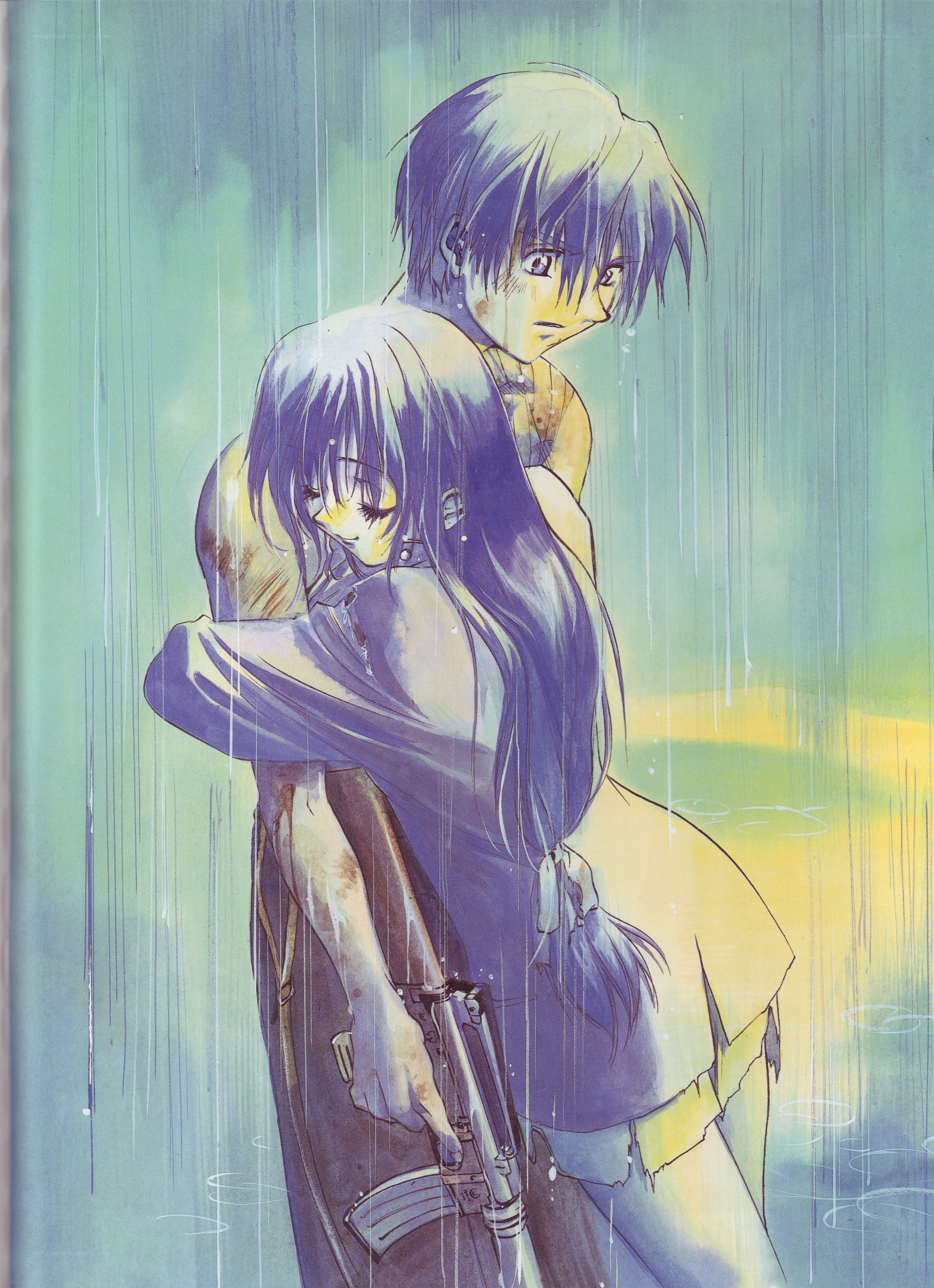 Anime couple in the rain