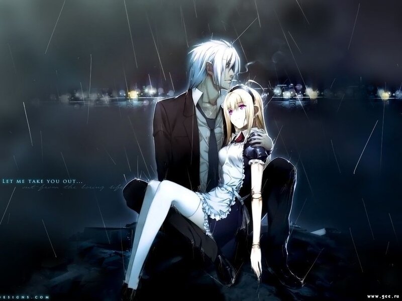 anime couple in the rain