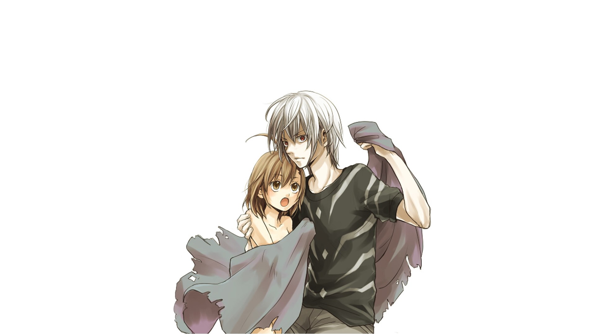 Anime couple in torn clothes