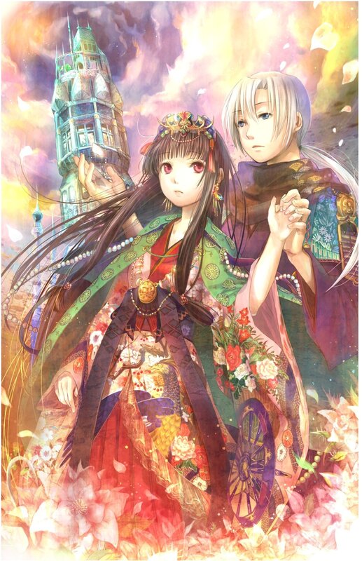 anime couple in traditional attire