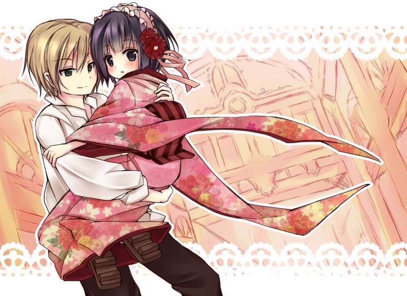 anime couple in traditional attire