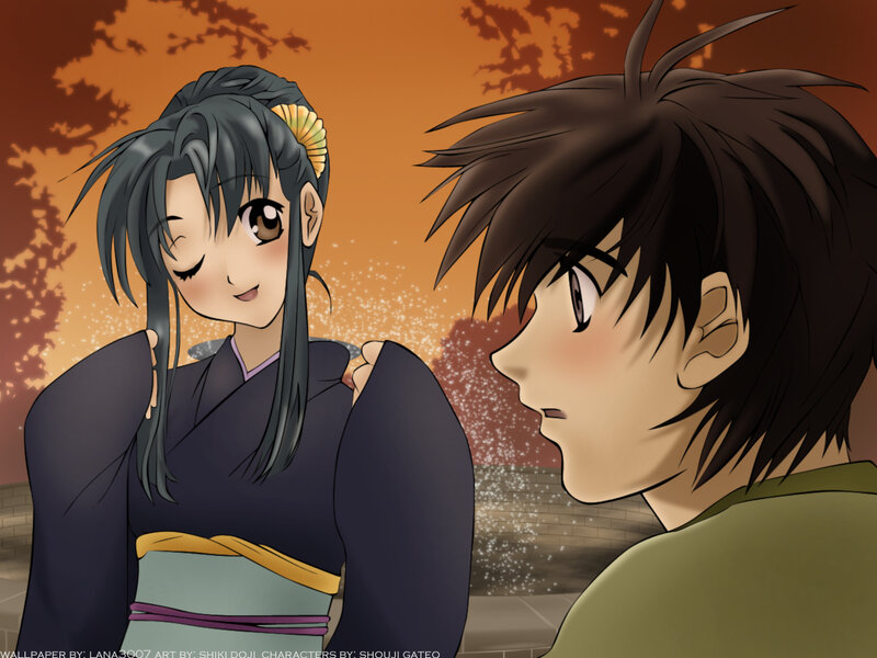 Anime couple in traditional attire