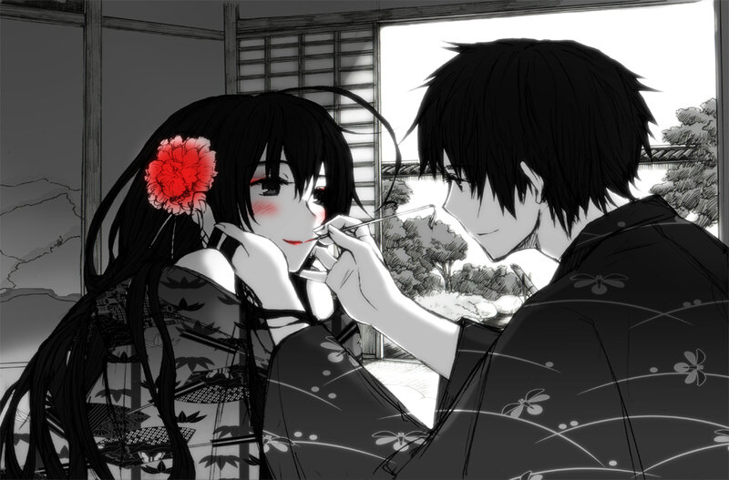 Anime couple in traditional attire