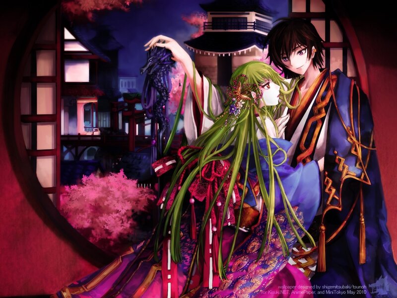 Anime couple in traditional attire