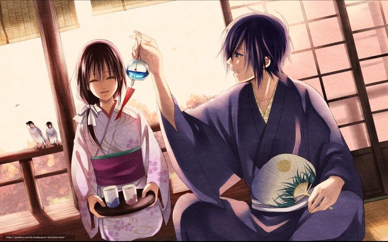 Anime couple in traditional attire