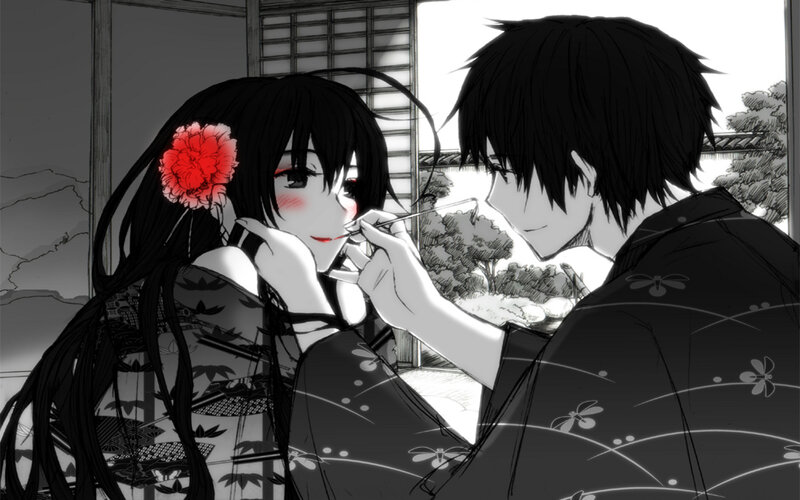 anime couple in traditional attire