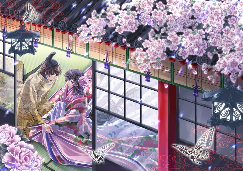 Anime couple in traditional Japanese setting