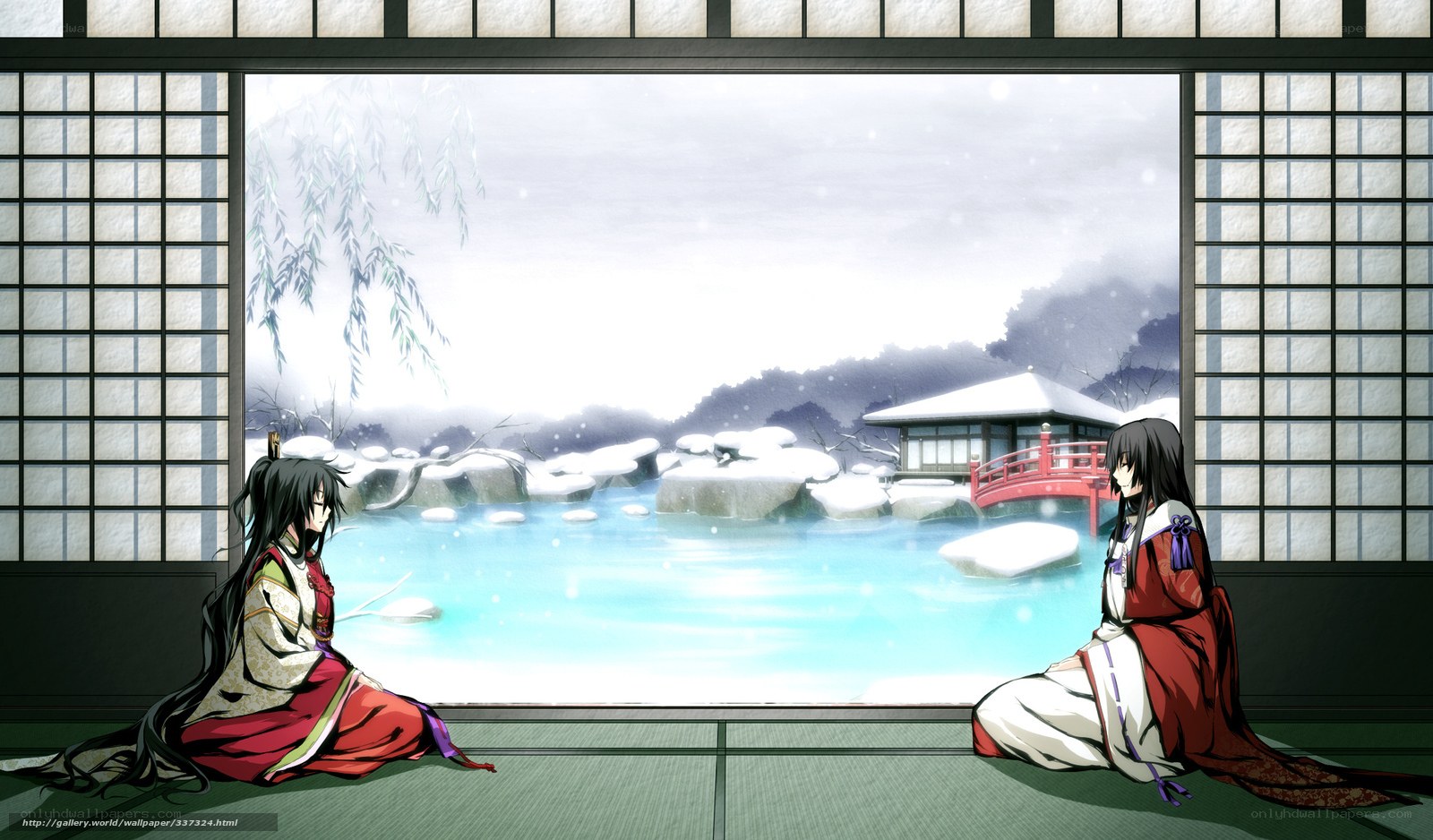 Anime couple in traditional setting