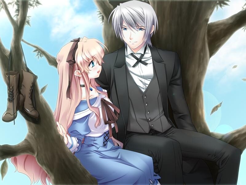 Anime Couple in Tree — Blue
