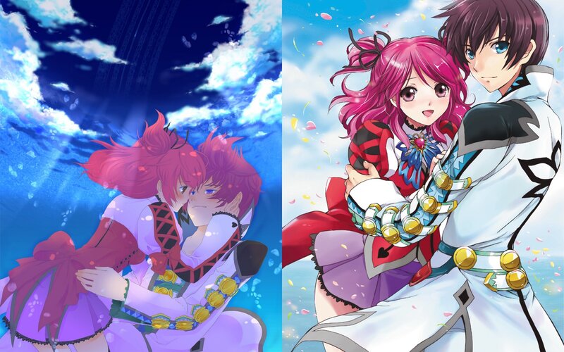Anime couple in two scenes