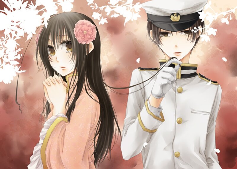 Anime Couple in Uniform — White