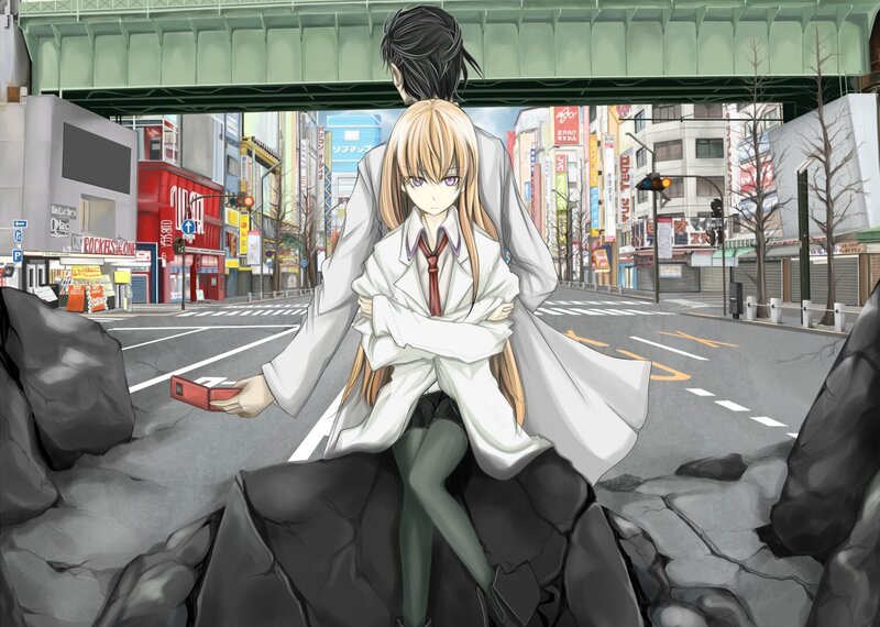 Anime couple in urban ruins