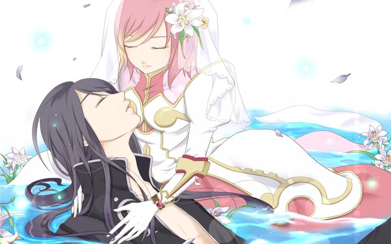 anime couple in water
