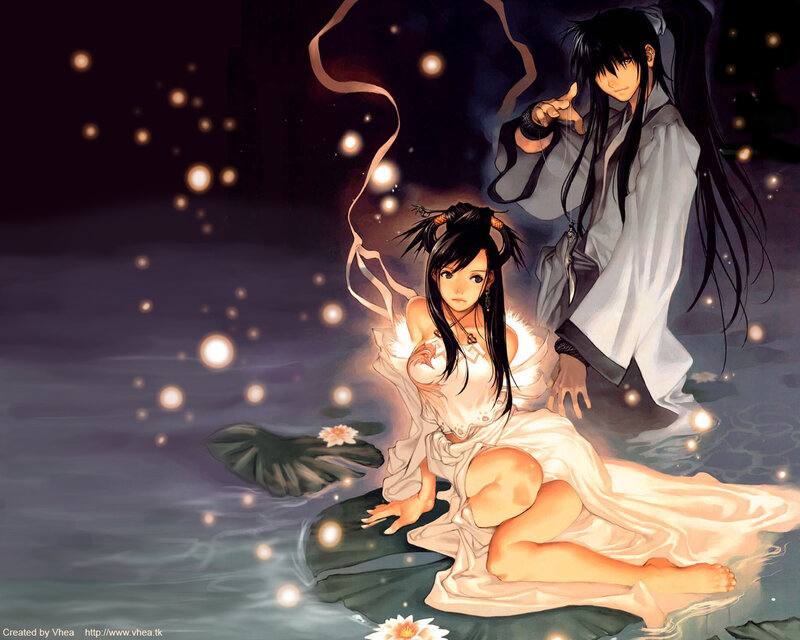 Anime Couple in Water — Black