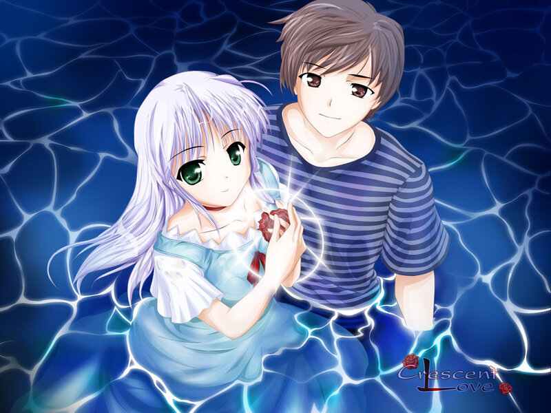 Anime Couple in Water — Blue, Serene