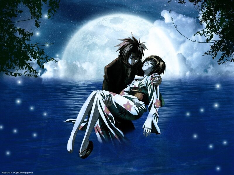 Anime Couple in Water — Blue