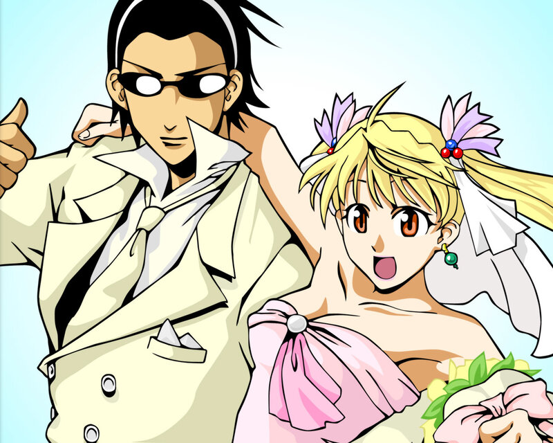 anime couple in wedding attire