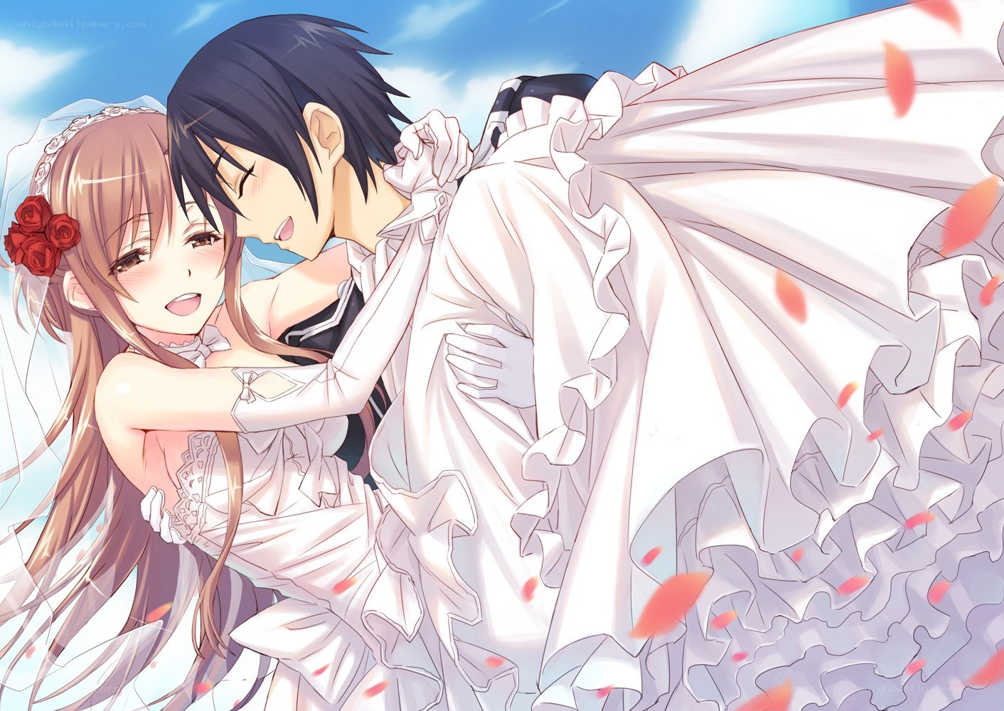 Anime couple in wedding attire