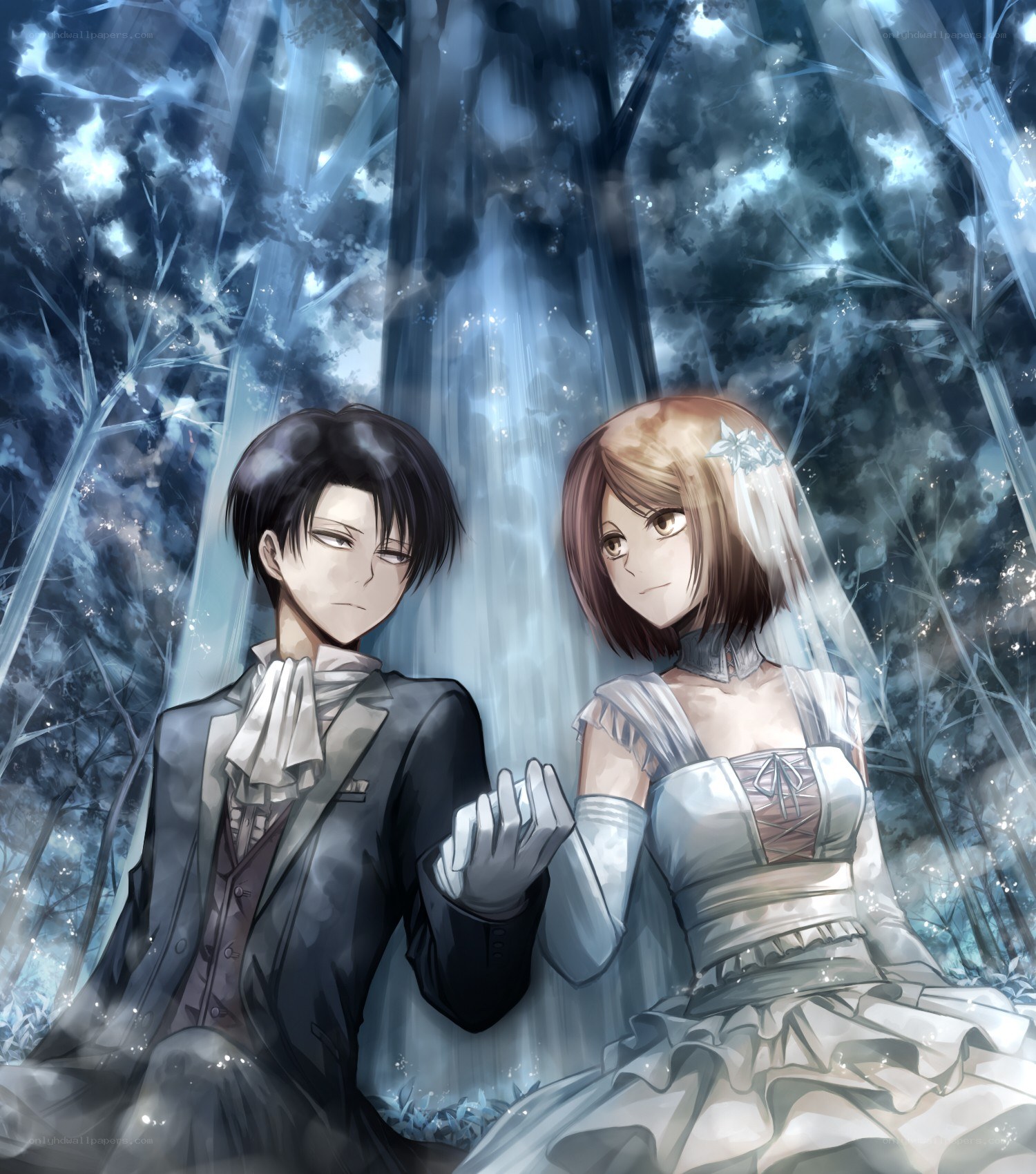 anime couple in wedding attire