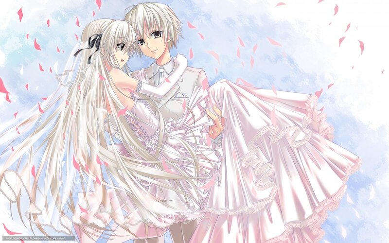 anime couple in wedding attire