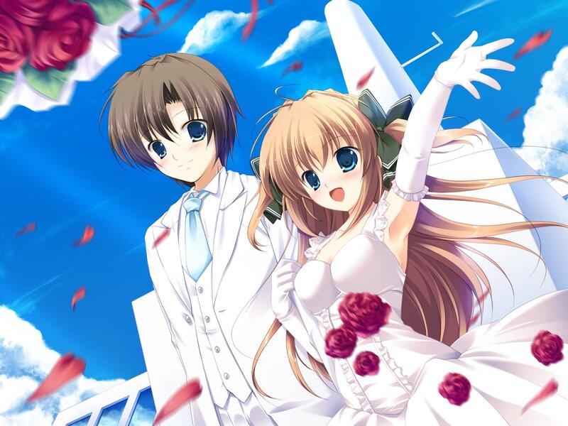 Anime Couple in Wedding Attire — Blue, Joyful
