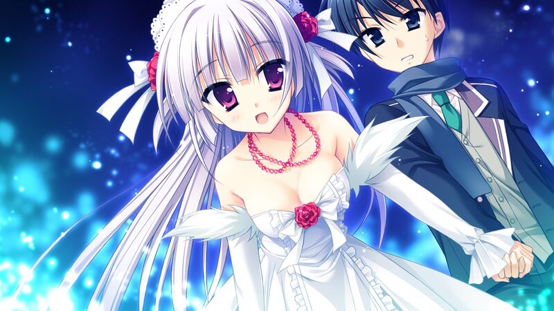 Anime Couple in Wedding Attire — Blue, Romantic, Night