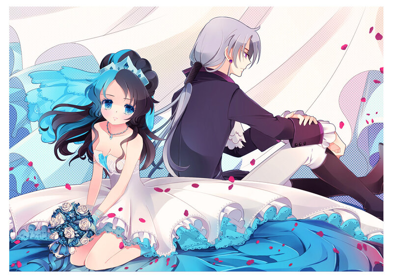 Anime Couple in Wedding Attire — Blue, Romantic