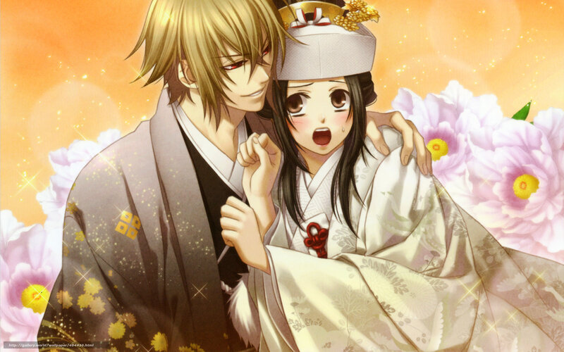 Anime Couple in Wedding Attire — Orange, Romantic