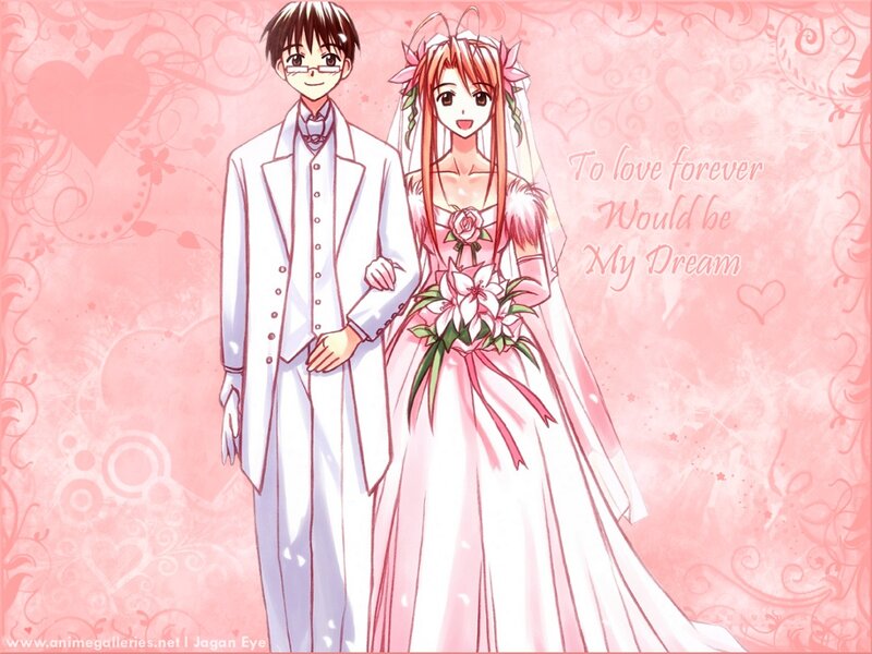 Anime Couple in Wedding Attire — Pink, Romantic, Bride