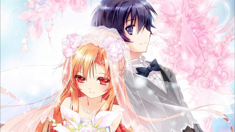 Anime Couple in Wedding Attire — Pink, Romantic, Spring