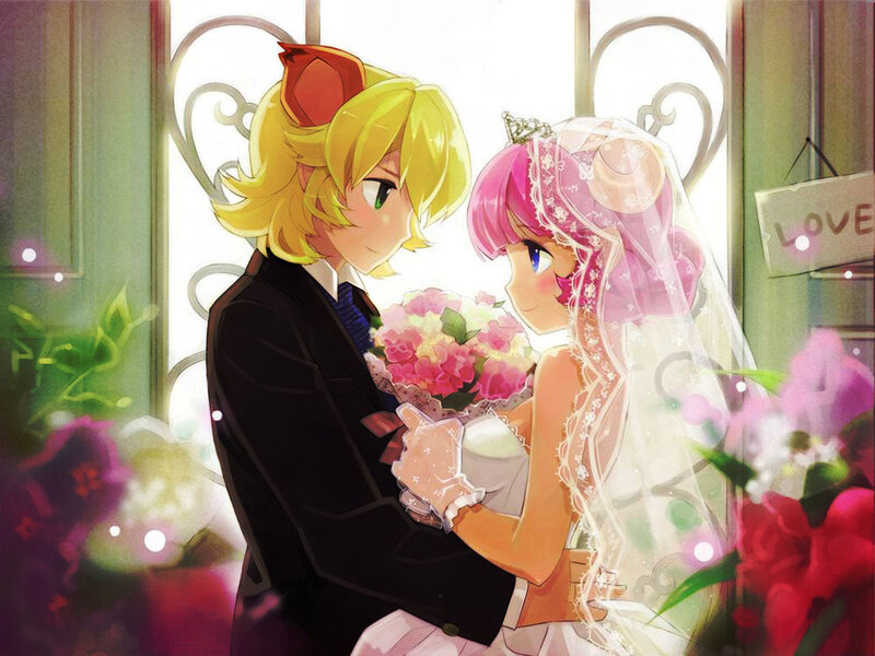 Anime Couple in Wedding Attire — Pink, Romantic
