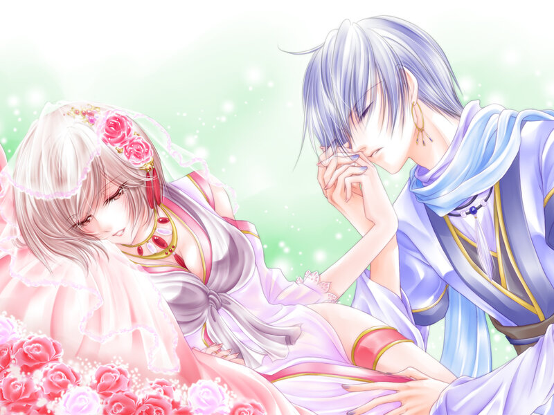Anime Couple in Wedding Attire — Pink, Serene