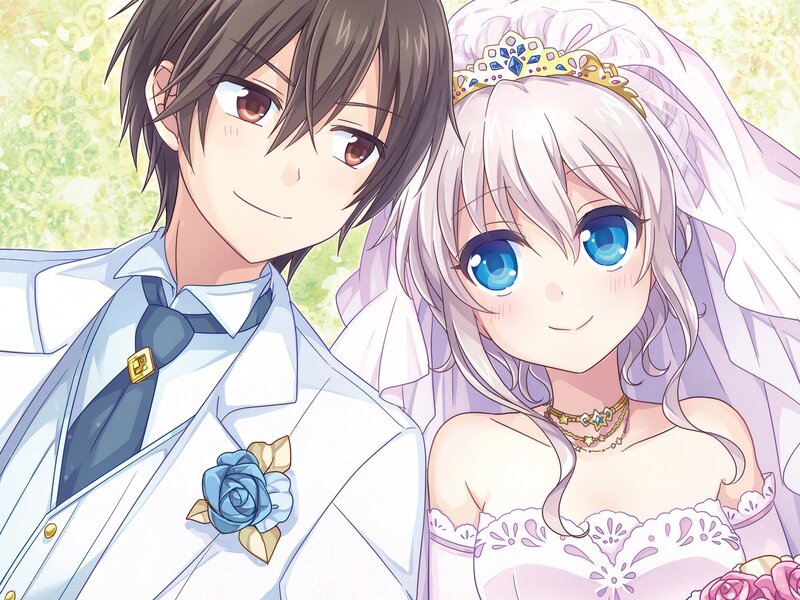 Anime Couple in Wedding Attire — White, Joyful, Afternoon, Tuxedo