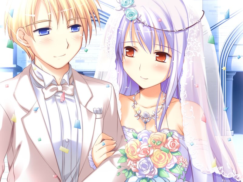 Anime Couple in Wedding Attire — White, Joyful, Bride