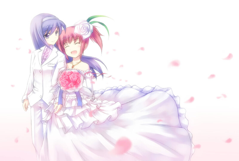 Anime Couple in Wedding Attire — White, Joyful