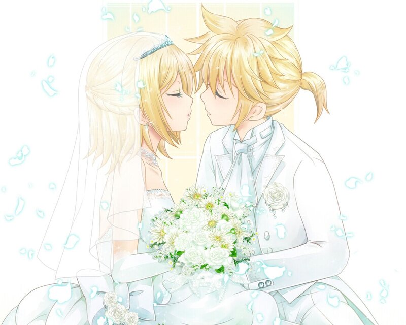 Anime Couple in Wedding Attire — White, Romantic, Bride