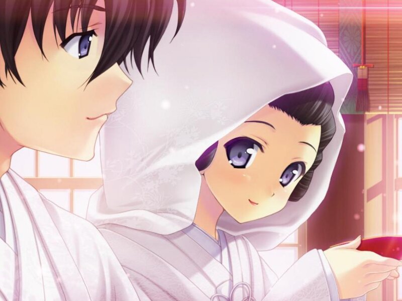 Anime Couple in Wedding Attire — White, Romantic, Kimono