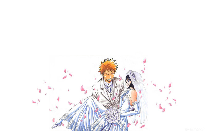 Anime Couple in Wedding Attire — White, Romantic, Manga, Flower Petals