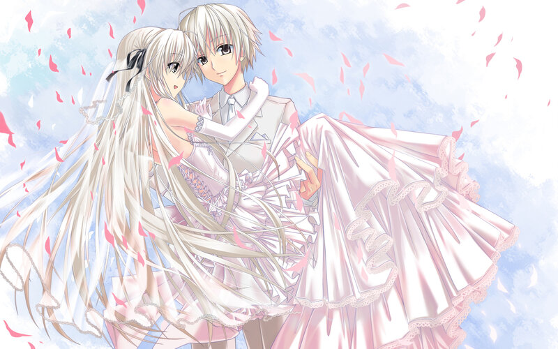 Anime Couple in Wedding Attire — White, Romantic, Wedding Dress