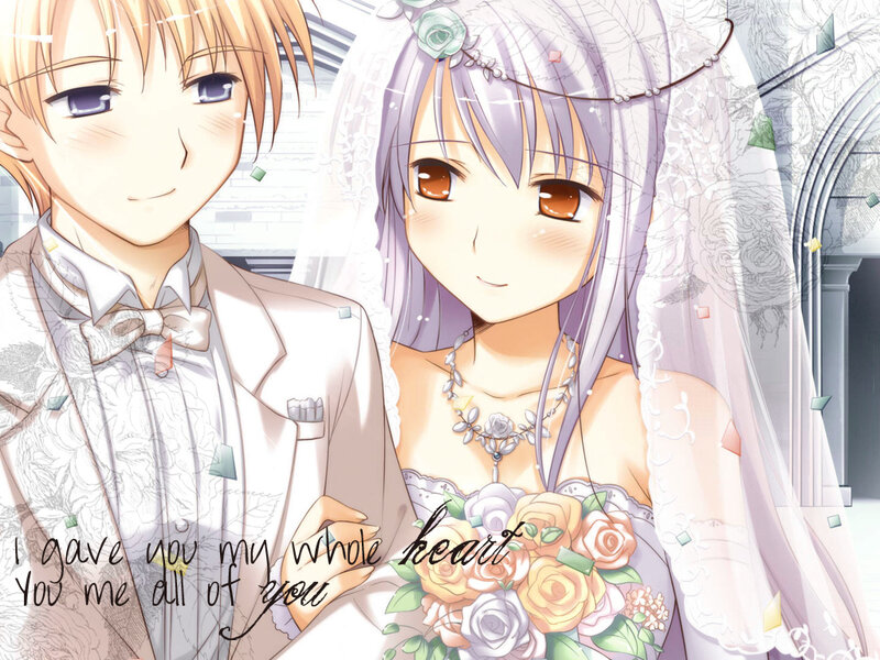 Anime Couple in Wedding Attire — White