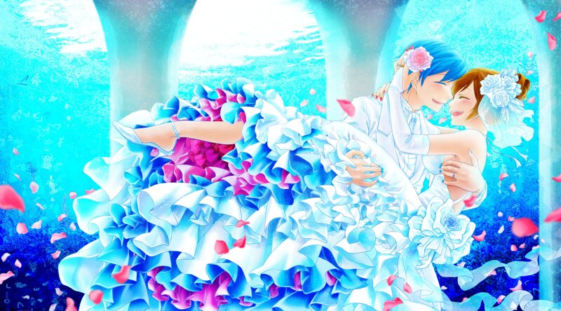anime couple in wedding dress