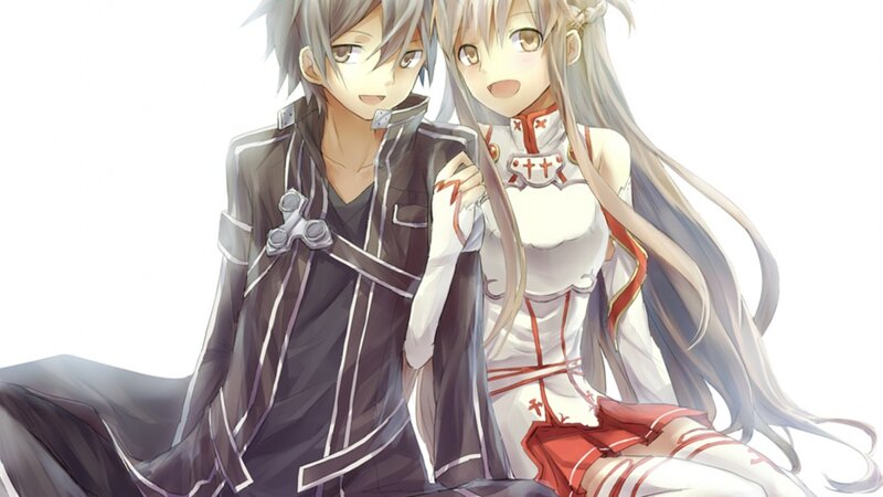 anime couple in white and black